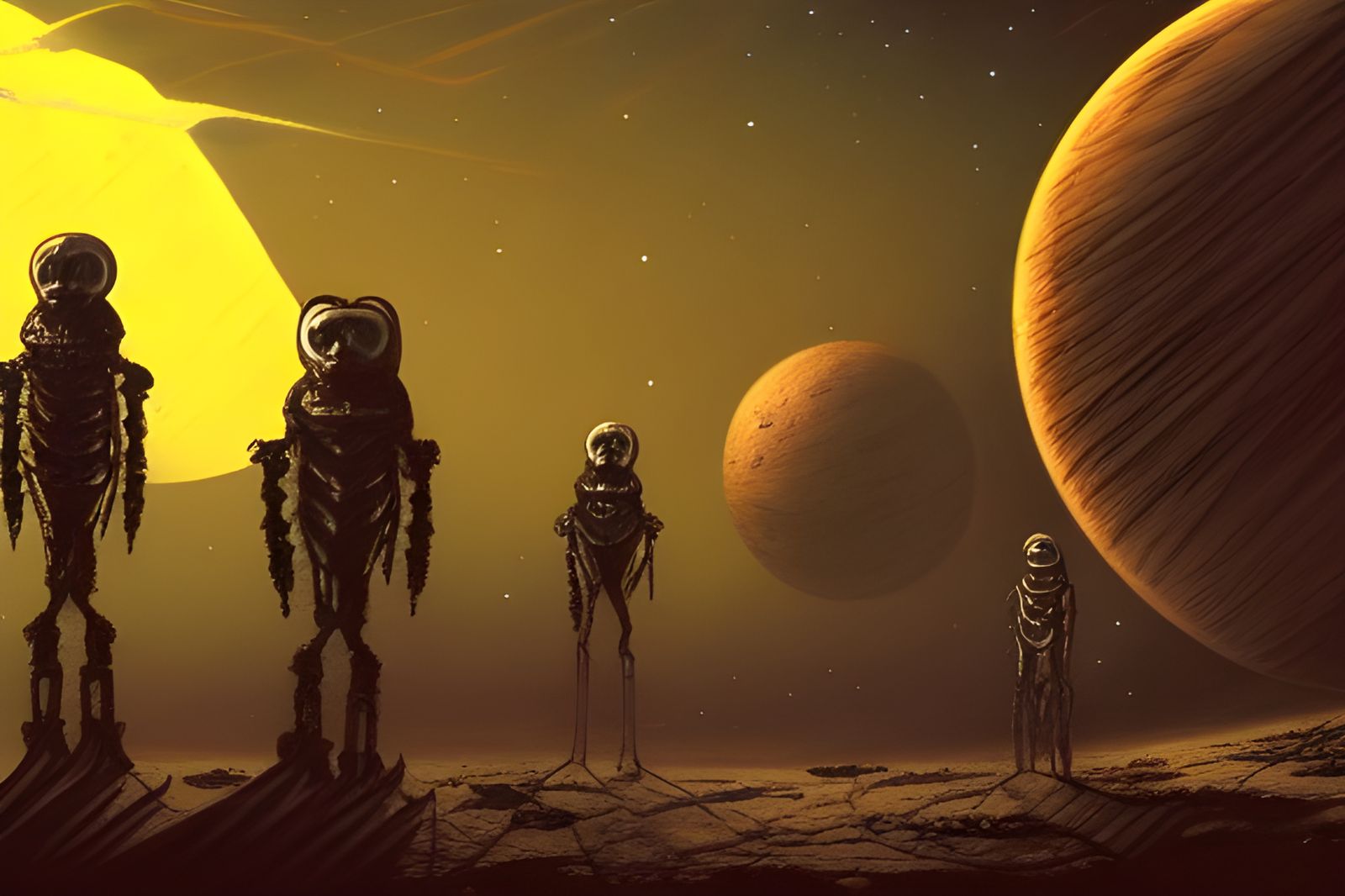Spooky Haunted Robots in Space Landscape