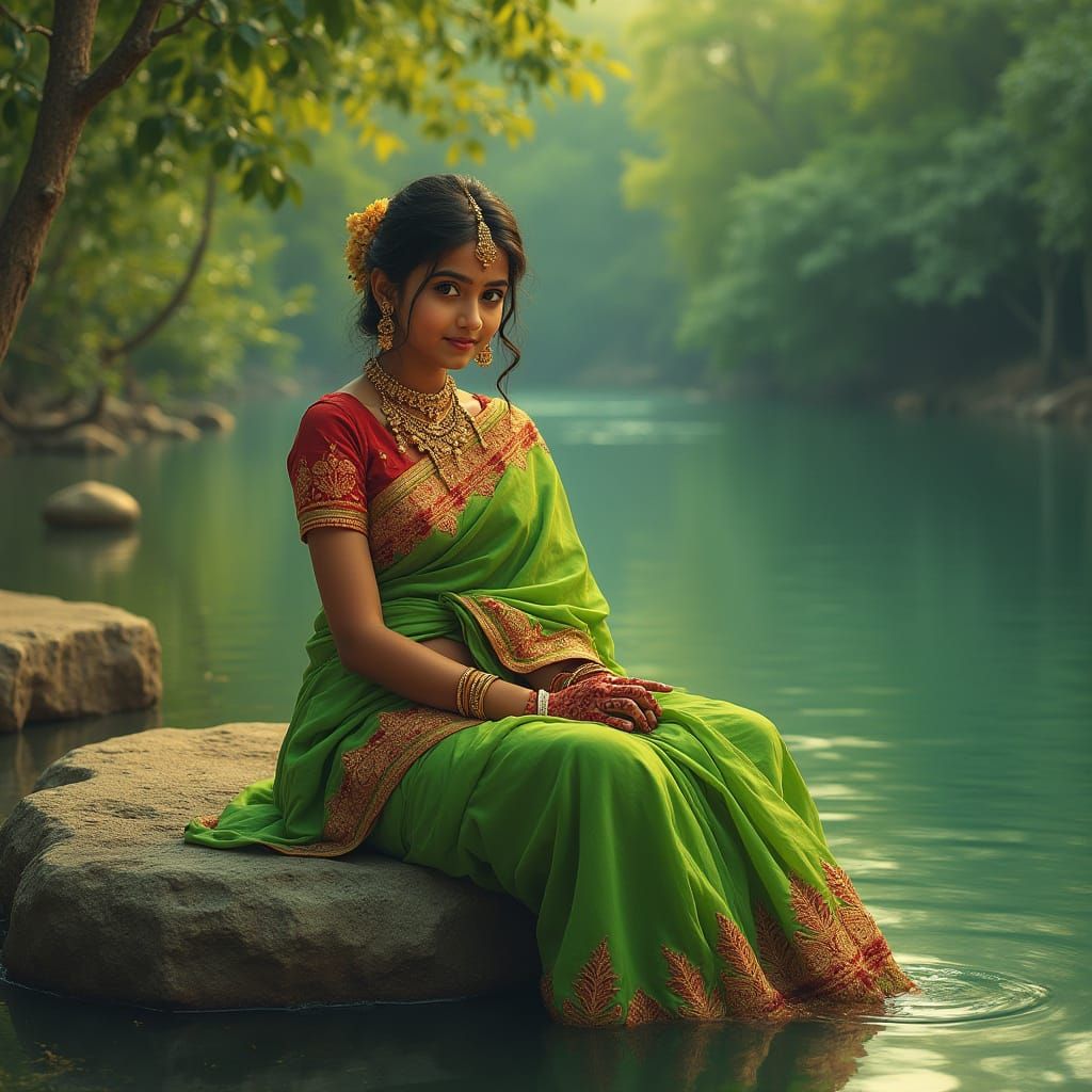 Indian Girl in Green Saree, Bollywood Style