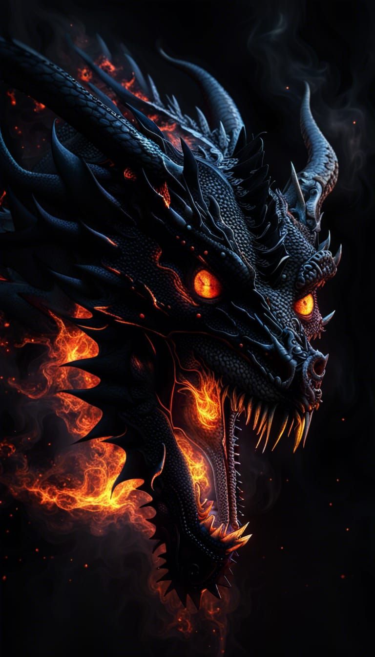Fire-Breathing Black Dragon God in Cell Shading