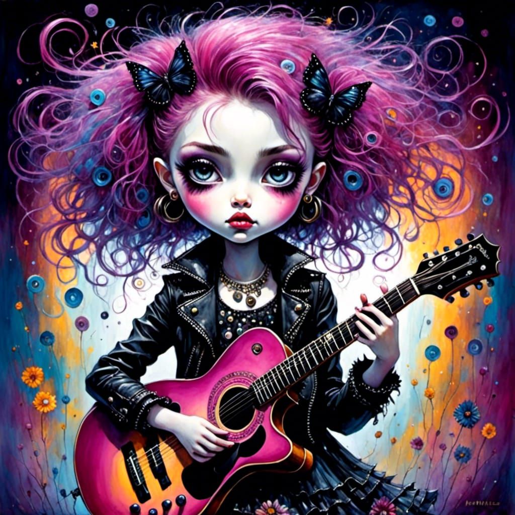 Cute Punk Rock Girl Guitarist on Stage