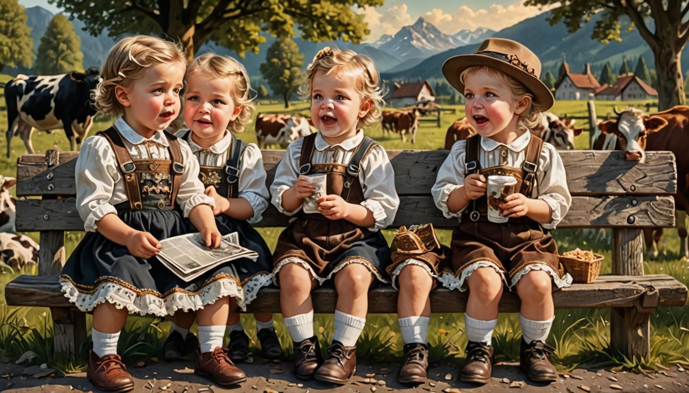 German Babies in Lederhosen: Detailed Matte Painting