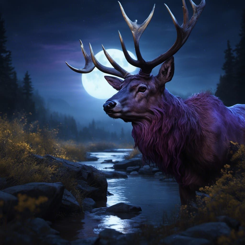 Stag in Moonlight: Dark Fantasy Concept Art