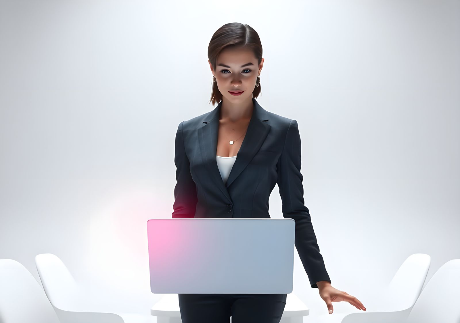 Business Woman with Laptop: Detailed Digital Art