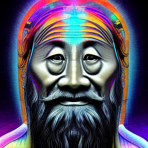 Lao Tzu: Holographic Cosmic Mixed Media Illustration