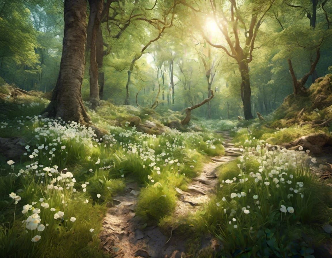 Hyperrealistic Spring Woods in Soft Focus