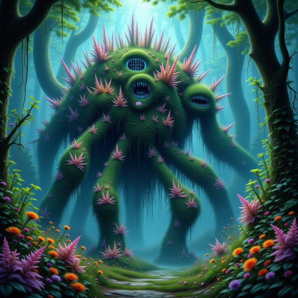 Ancient Bioluminescent Automaton in Crystalline Forest