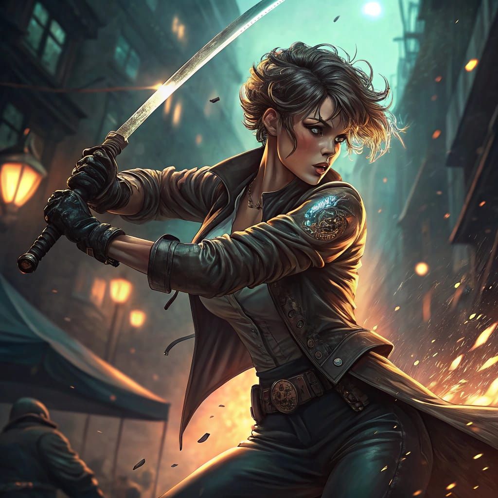 Female Spy in Midnight Battle Scene