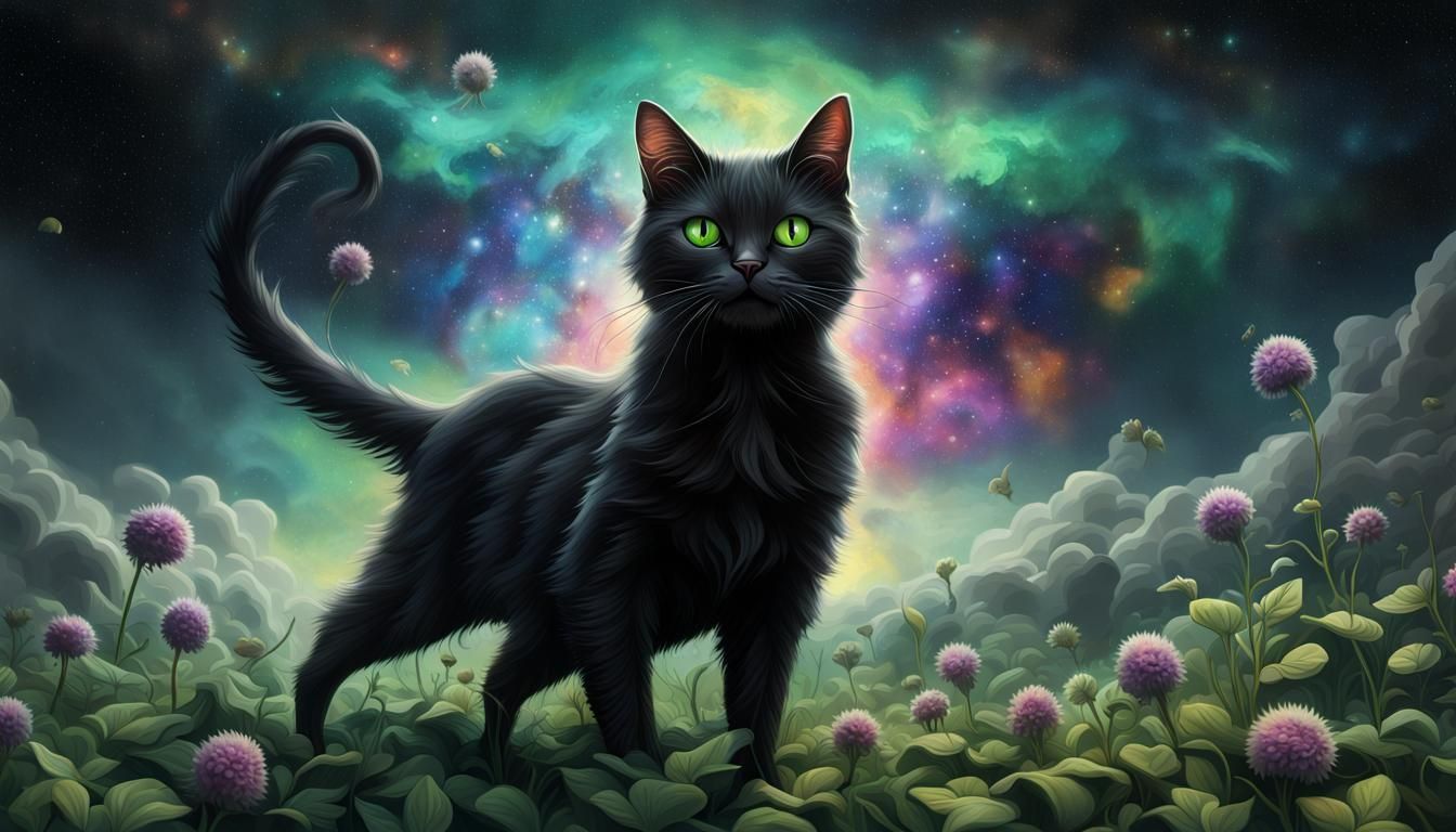 Black Cat's Night Run: An 8K Oil Painting