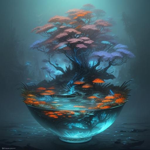 Elven World Reflected in Water, Fantasy Concept Art