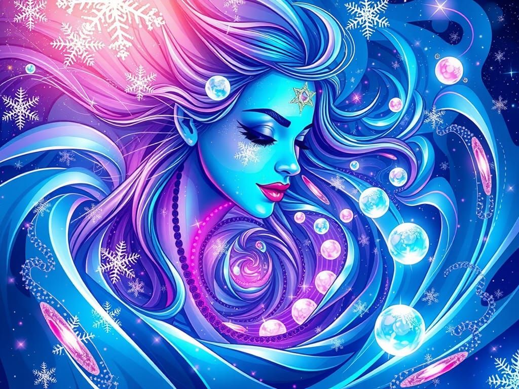 Luminescent Snow Maiden in Abstract Vector Art