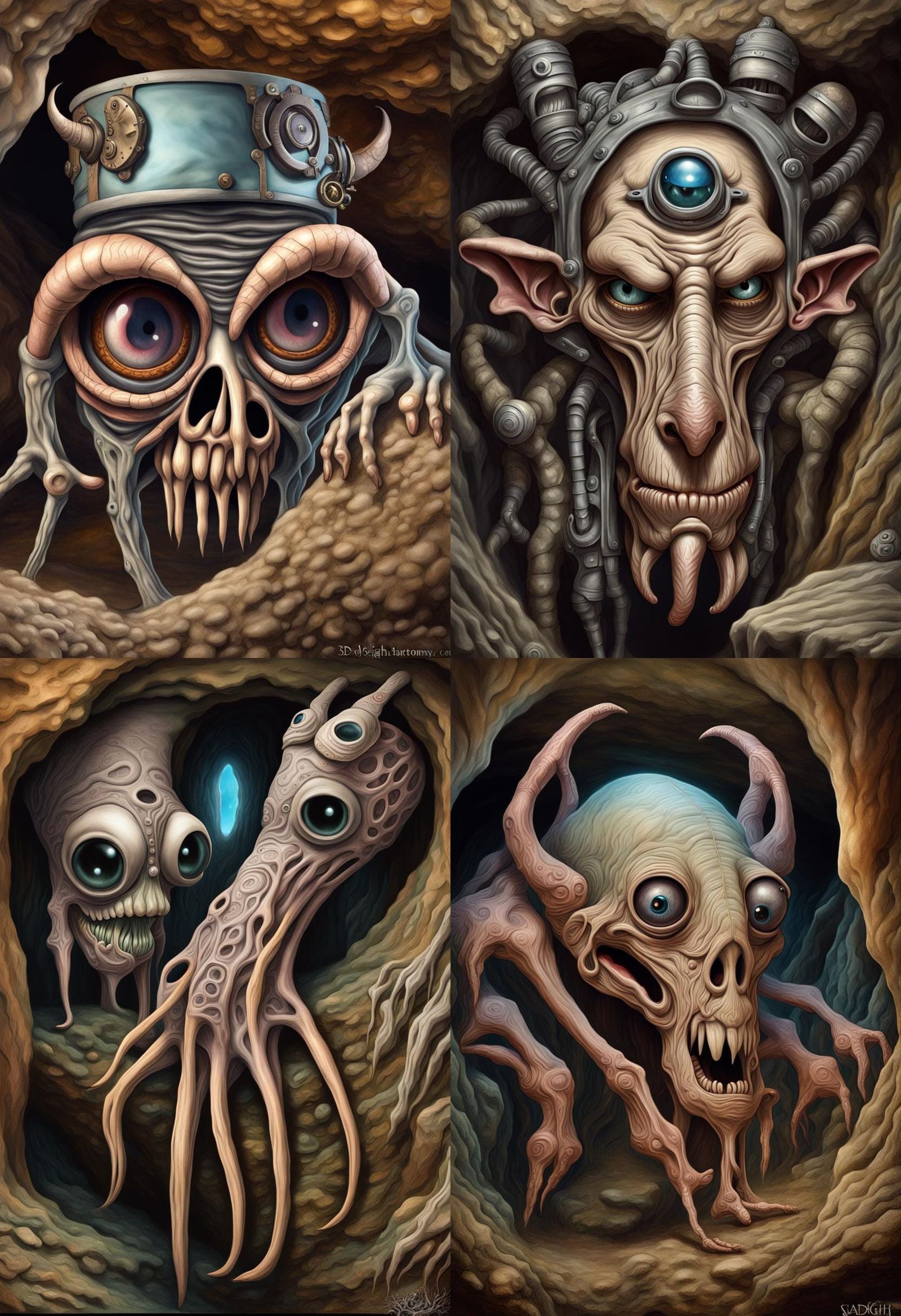 Steampunk Creature in Cave: Airbrush Oil Painting