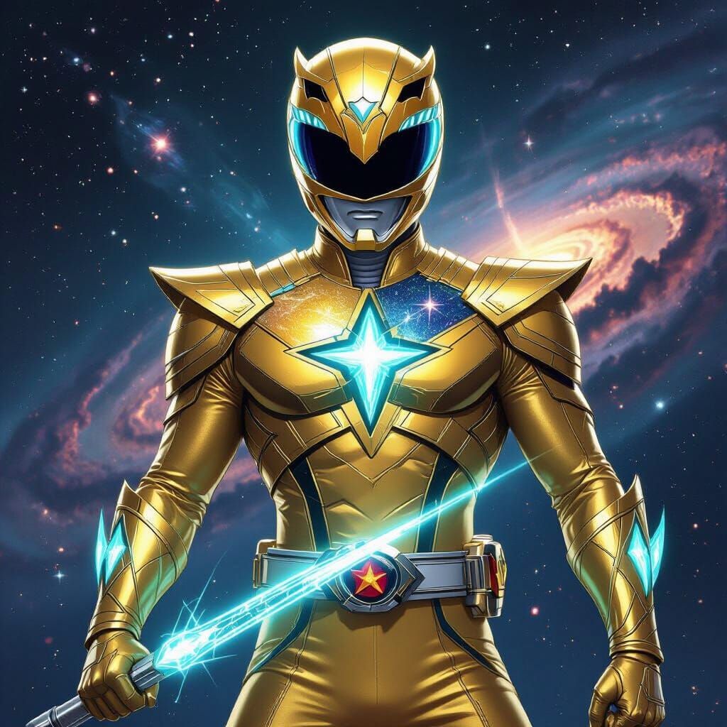 Mysterious Gold Power Ranger in Cosmic Horror Style