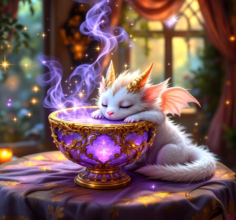 Mystical Cottage Sanctuary with Sleeping Dragon and Bubbling...