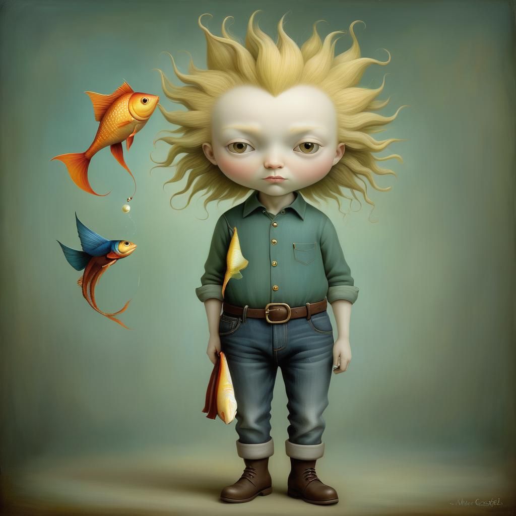 Surreal Creature on Orange Surface, Expressive Post-Impressi...