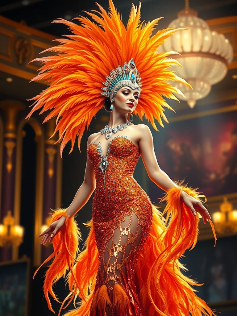 Dazzling Showgirl in Art Nouveau Style