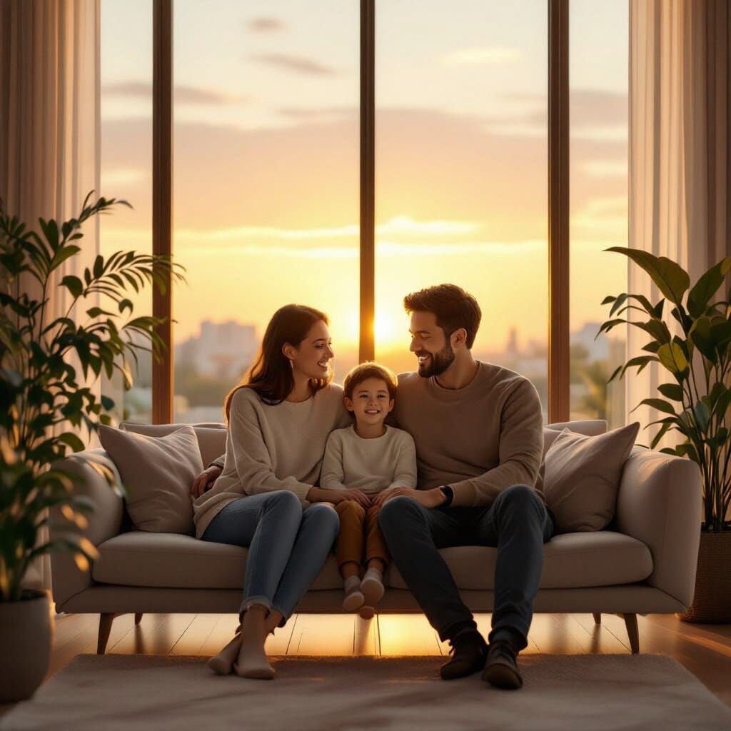 Cozy Family Scene in Golden Sunset Light