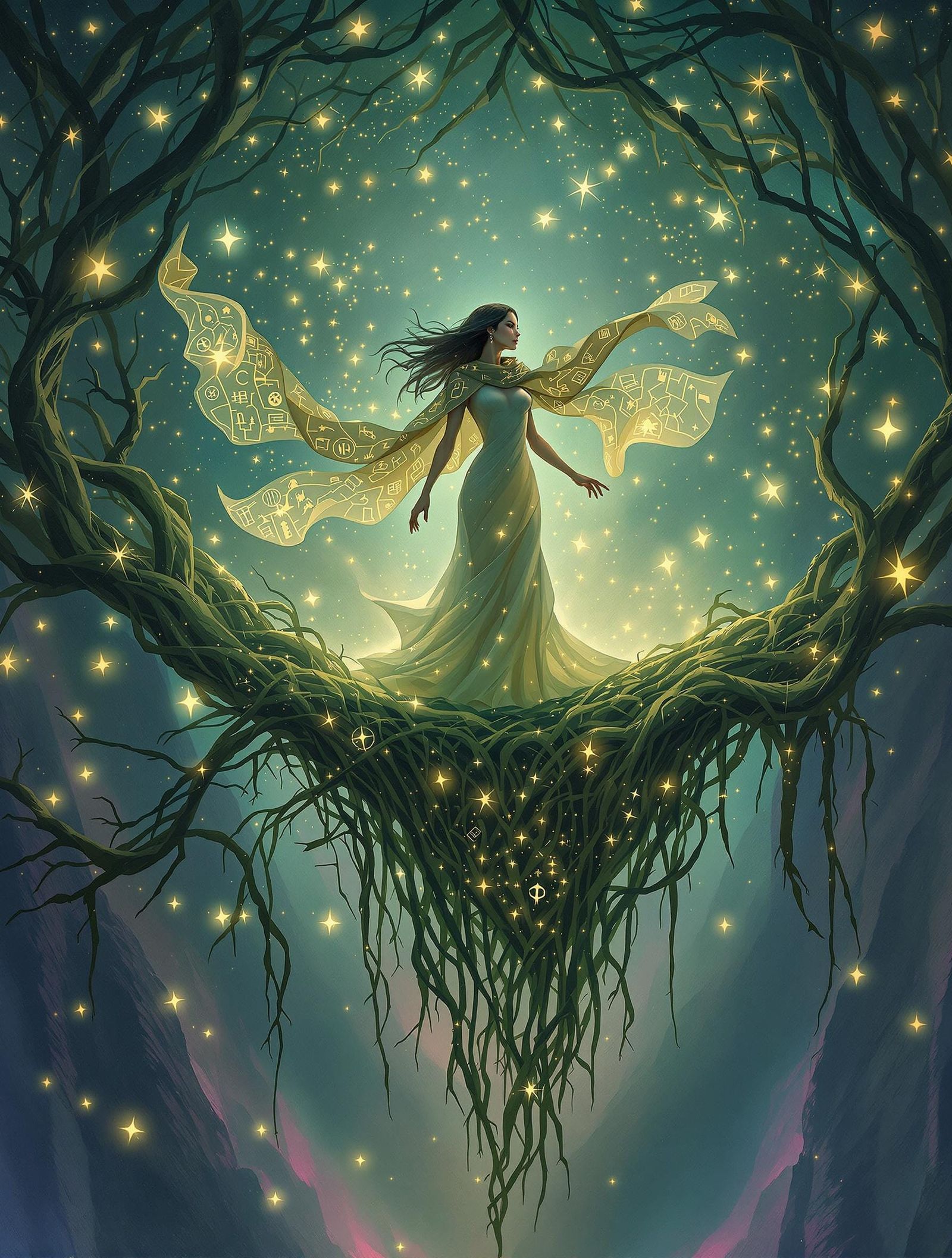 Ethereal Goddess on an Otherworldly Bridge