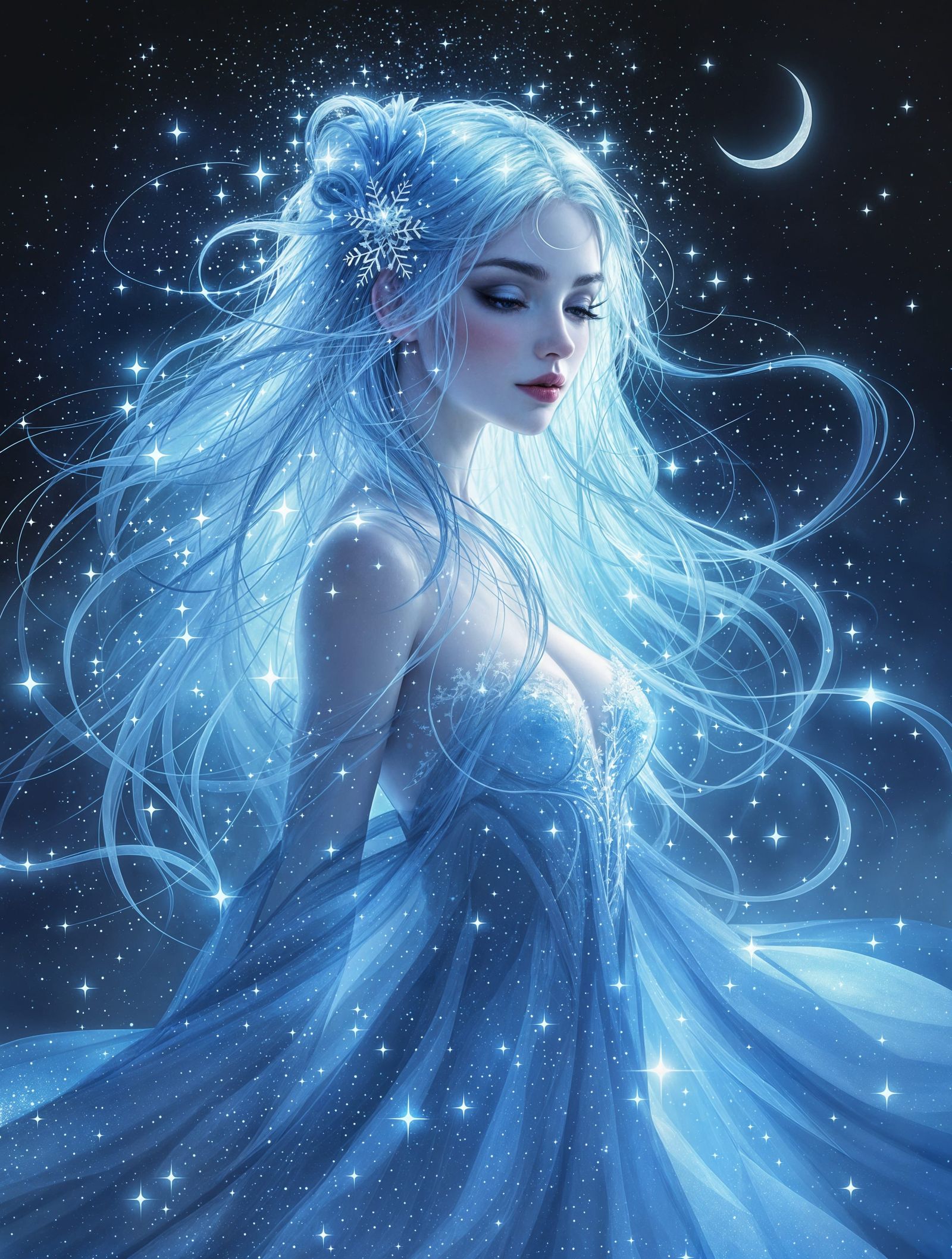 Ethereal Winter Fairy in Impressionistic Style