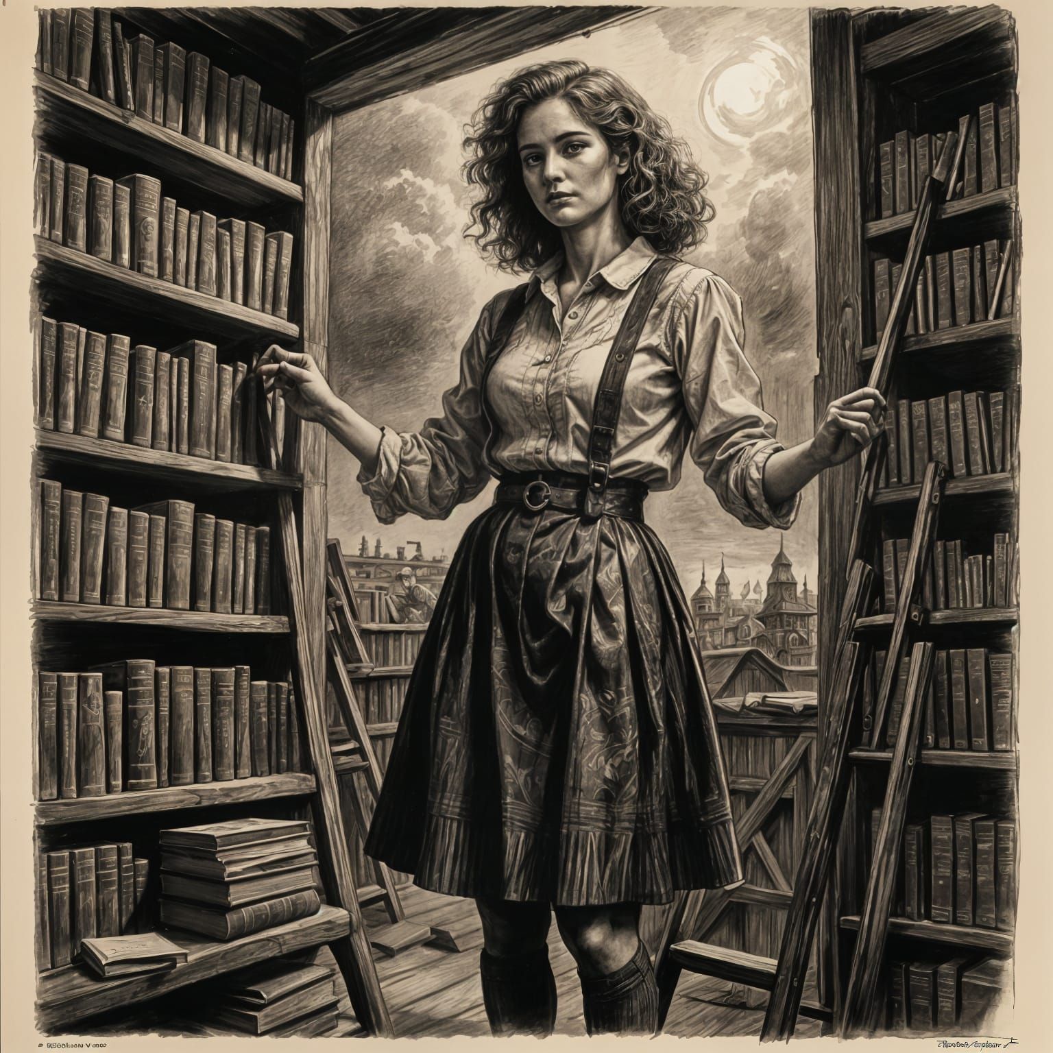 Sultry Librarian Reaches for the Top in a Hyperdetailed Char...