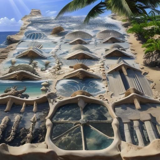 Ethereal Ocean Scene with Palms and Sunrays