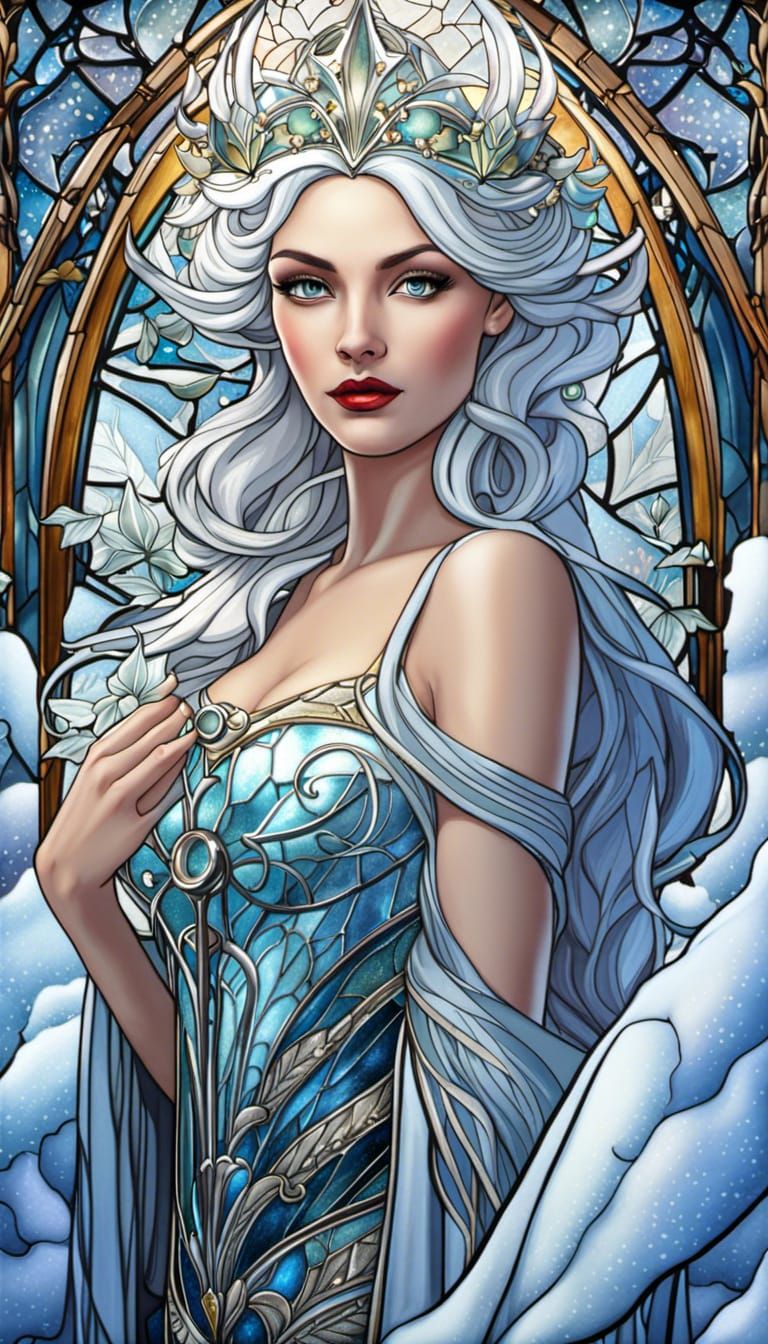 Snow Queen in Art Nouveau Winter Wonderland