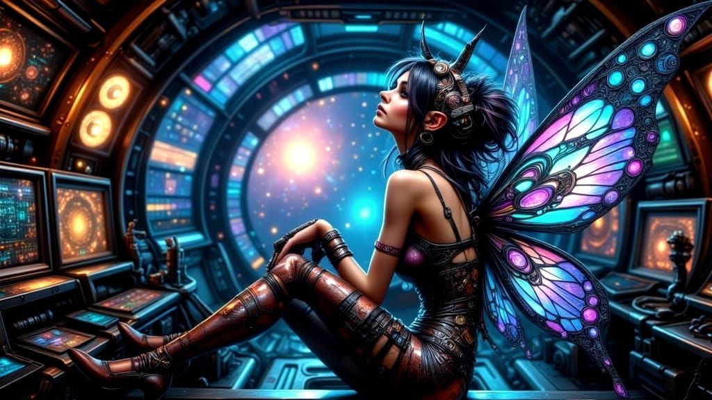 Cyborg Fairy Punk Astronaut in Retro Rocket