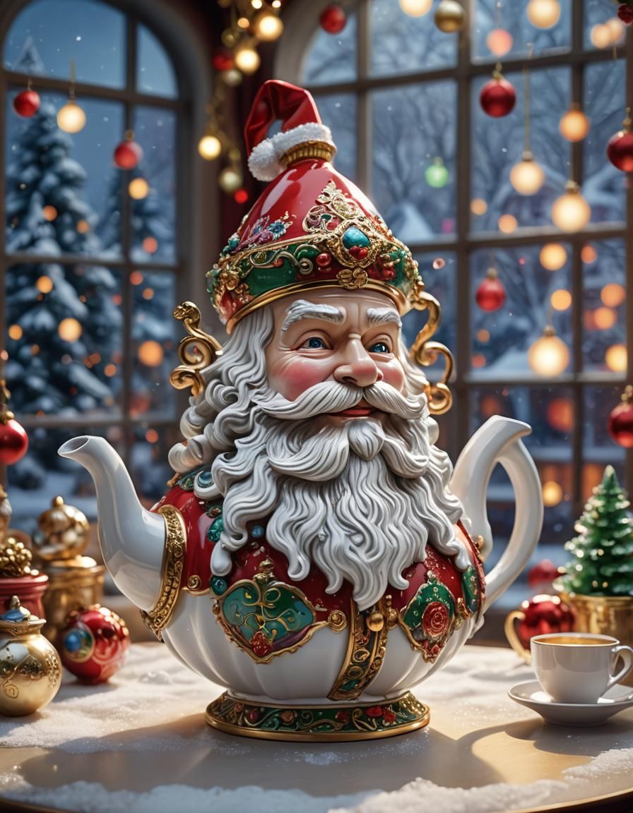 Santa Claus Teapot with Glittering Ornaments