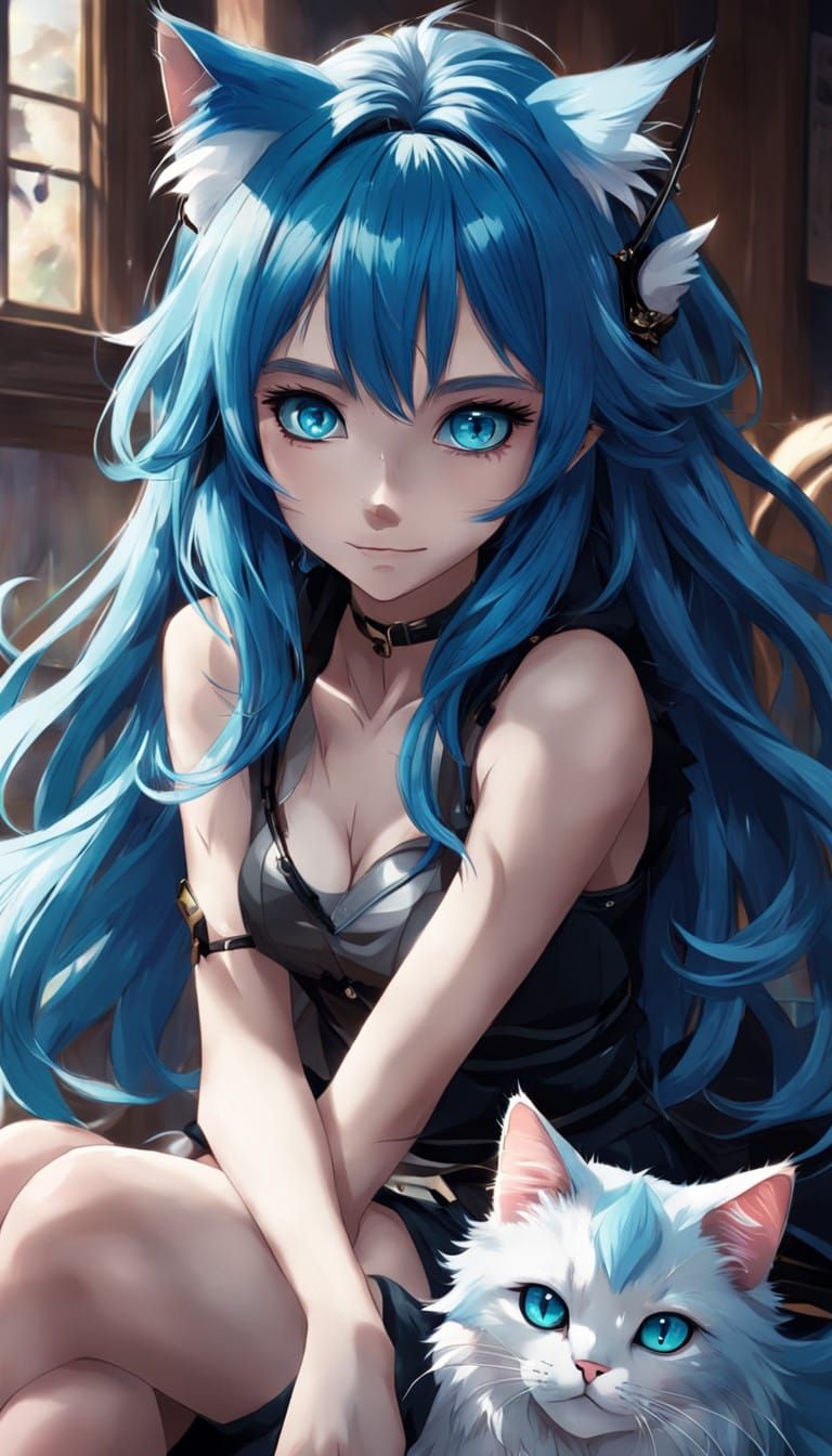 Anime Girl with Blue Hair Adorably Captivates in Close-Up
