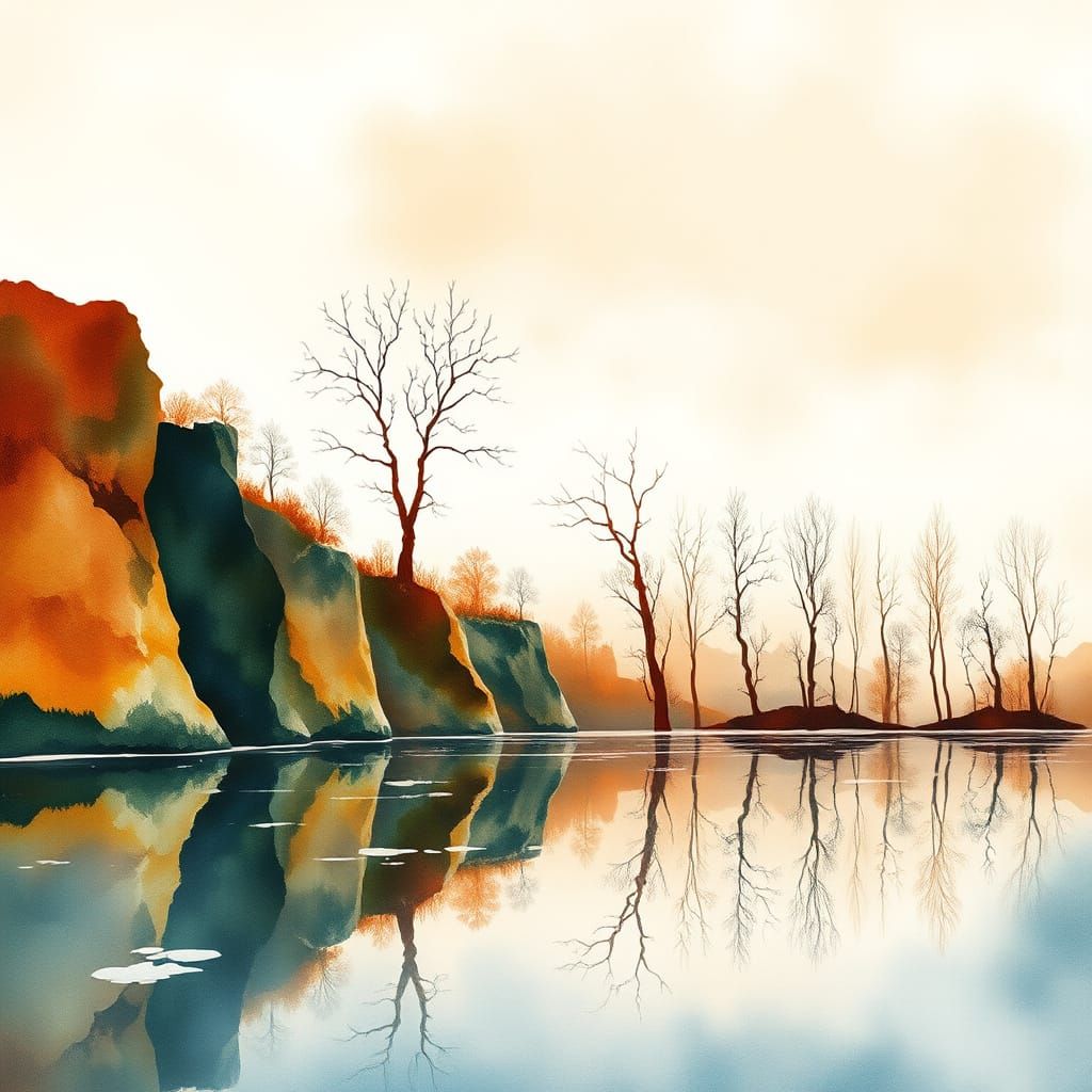 Dreamy Autumn Landscape in Soft Watercolour Hues