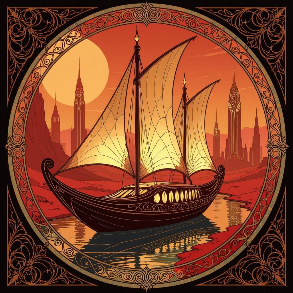 Martian Canal Boat in Art Nouveau Style