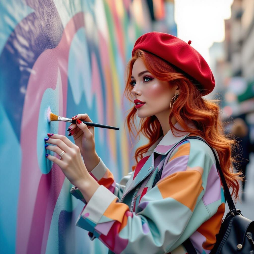 Airbrush Artist in Futuristic Urban Landscape