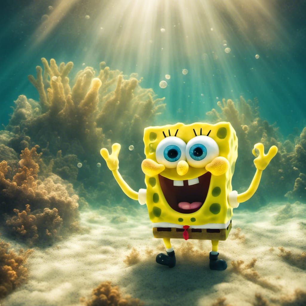 Cute Spongebob Underwater with Sunshine Beams
