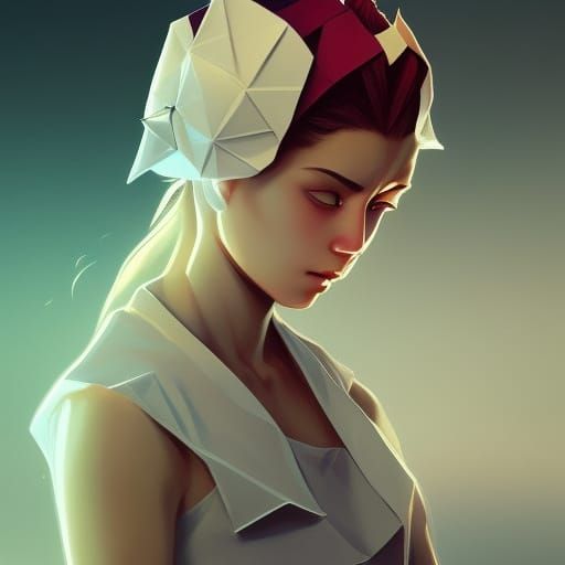 Origami Soccer Girl Portrait in Digital Art Style