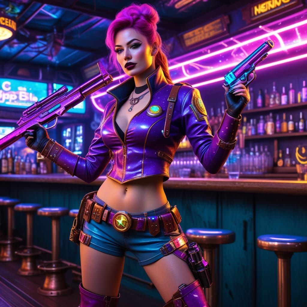 Space Cowgirl Ready to Win in a Glimmering Purple and Pink N...