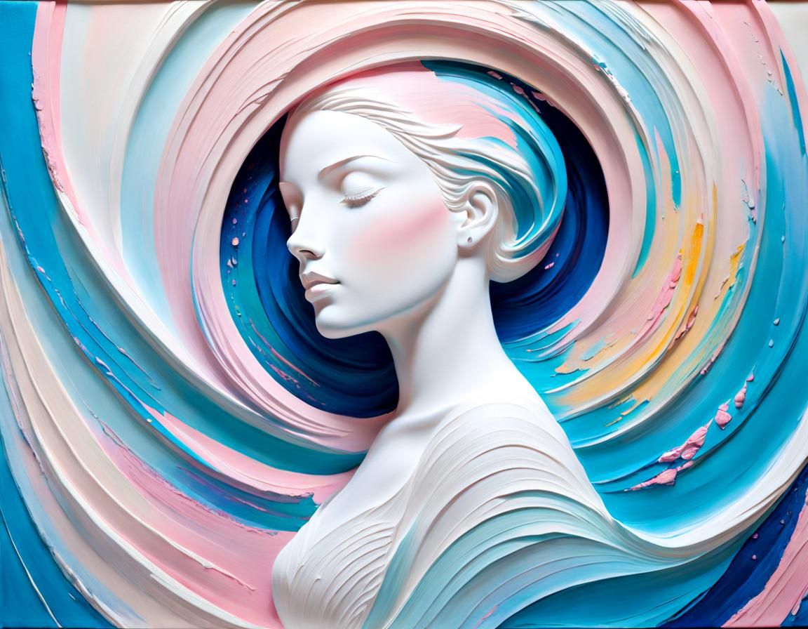 Dreamy Impasto Portrait in Pastel Hues with Ethereal Backgro...