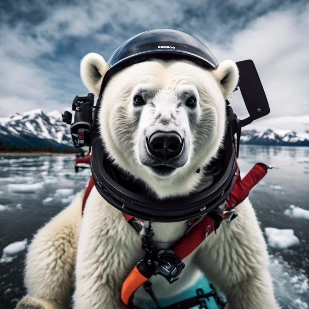 a polar bear riding a bike in space <lora:BearStat:1.0>