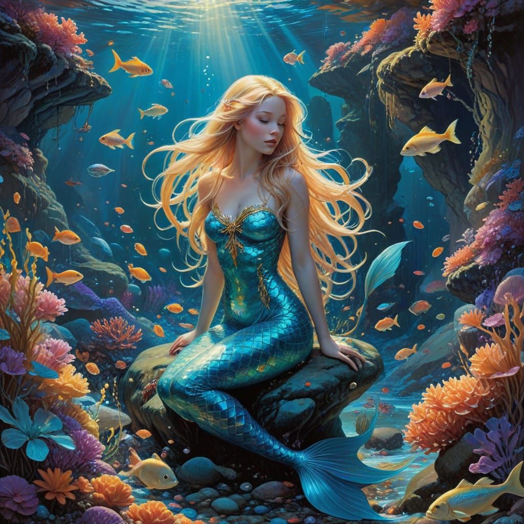Surrealistic Mermaid in a Dreamy Ocean Scene
