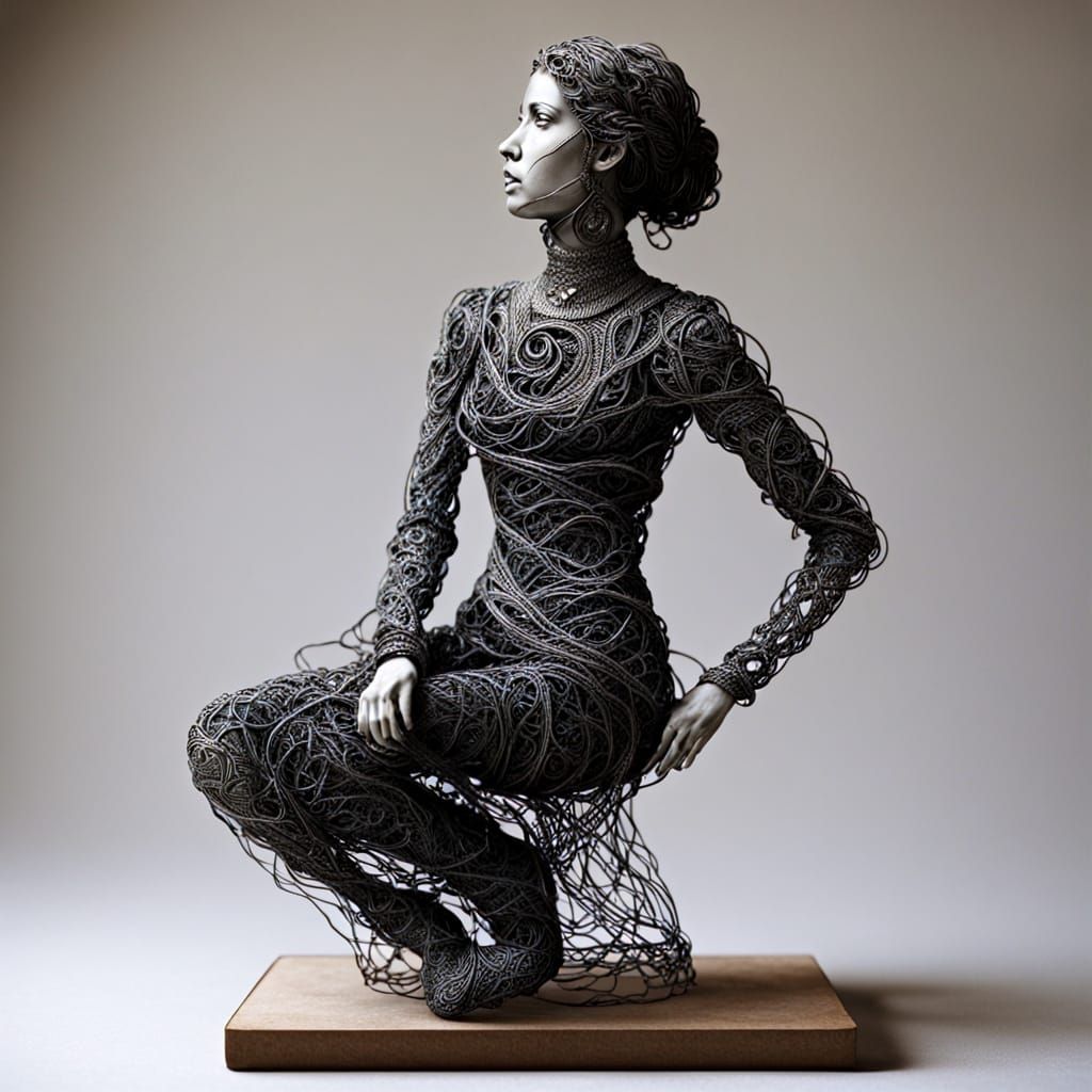 Intricate Wire Sculpture of a Woman