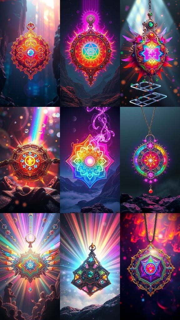 Prismatic Rainbow Energy Amulet in Detailed Digital Art