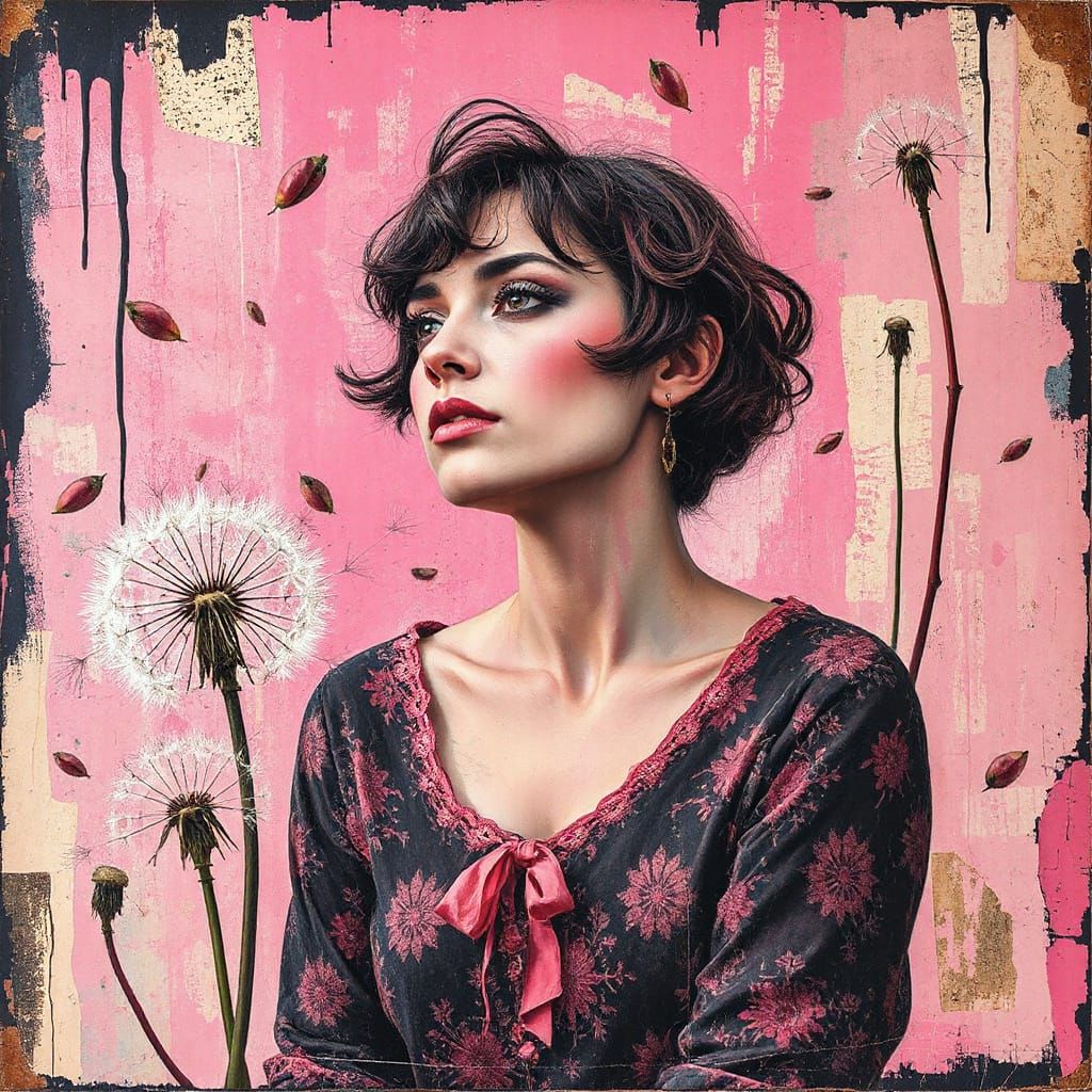 Dazzling Dandelion Dreamscape in Mixed Media