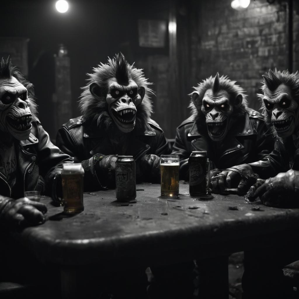 Zombie Monkey Gang Grinning in Film Noir Style