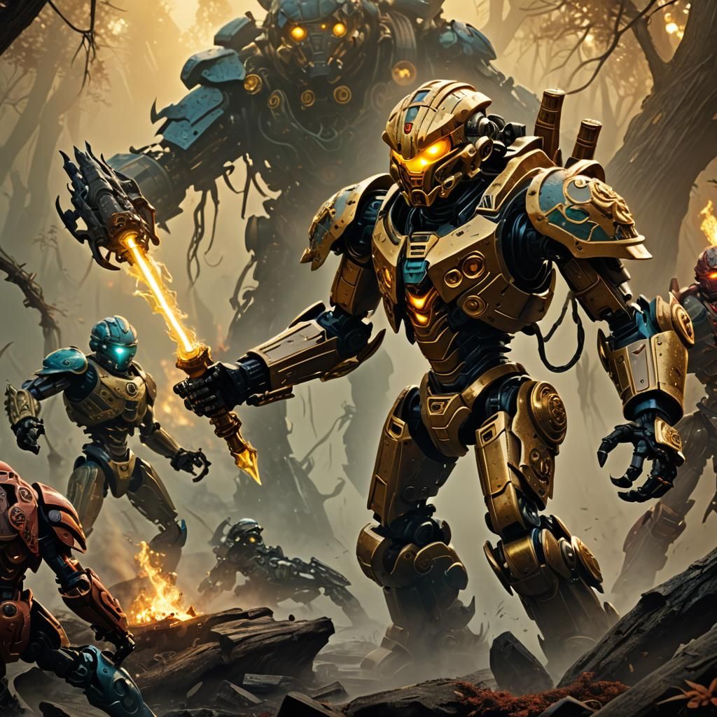 Armored Bionicle Battles Ouphe in Misty Fantasy Art
