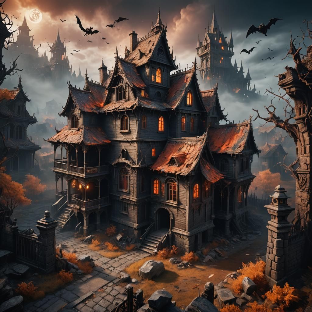 Terrifying House in Hell with Flying Ghosts