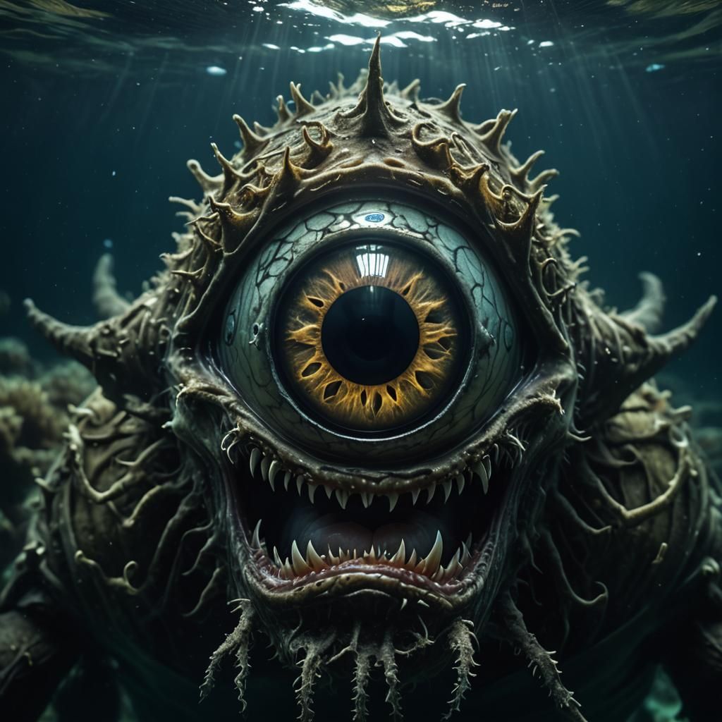 Underwater Horror: Gigantic Eye of a Sleep Paralysis Demon