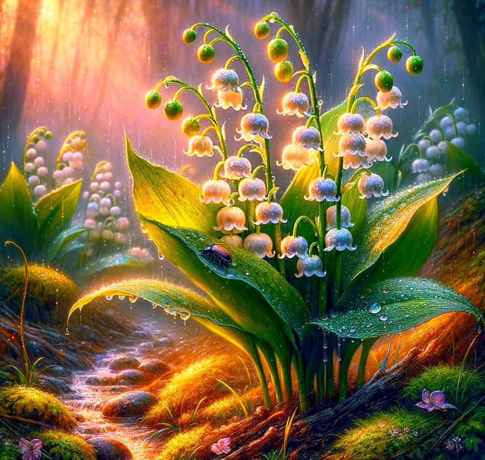 Romantic Watercolor Portrait of Lily of the Valley in Bloom