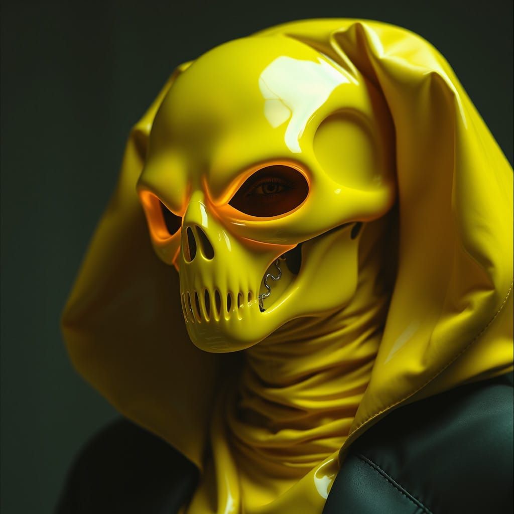 Ethereal Dieselpunk Portrait with Shimmering Yellow Mask