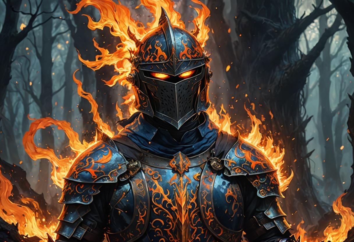 Flaming Knight Portrait in Anime Style