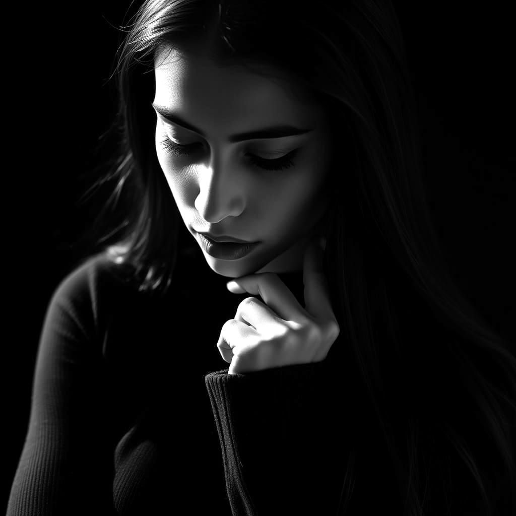 Contemplative Brazilian Woman in Cinematic Noir Style