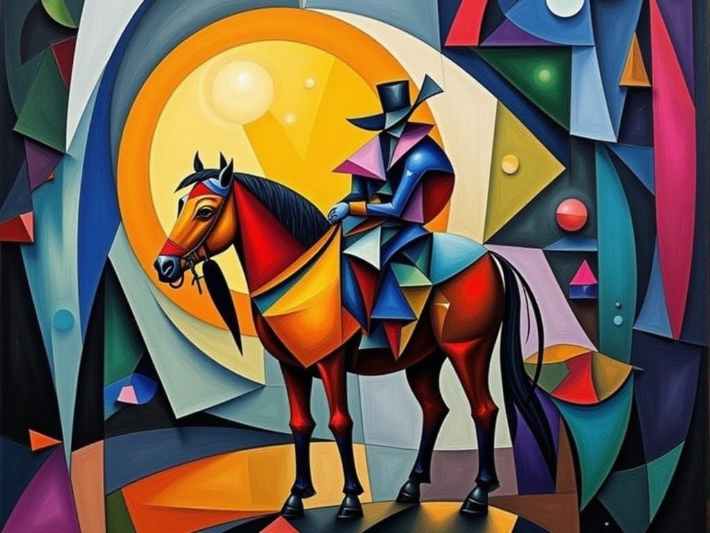 Cubist Cowboy Under the Moon in Prism Colors