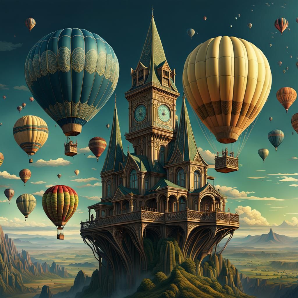 Art Nouveau Hot Air Balloons: Epic Digital Painting